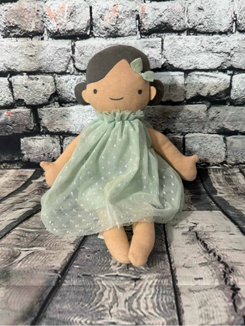 Cloud Island Rag Doll Cuddle Plush 12” Toy with Mint Tulle Dress (PL-06)